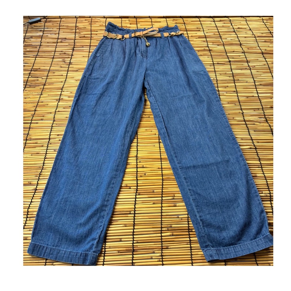 J.Crew Re-Imagined Wide Leg Denim Trousers Blue Paperbag Waist Belted Womens 00